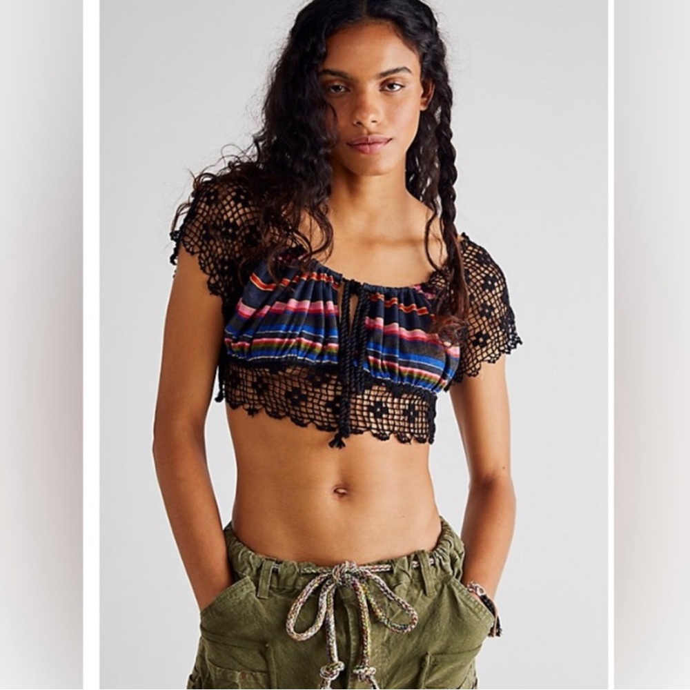 Free People Aruba Crochet Multicolor Striped Crop Top